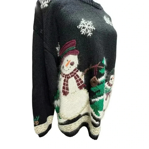 Croft & Barrow Hand Knitted Black With Muti color Snowman Sweater Size Large - Picture 9 of 16